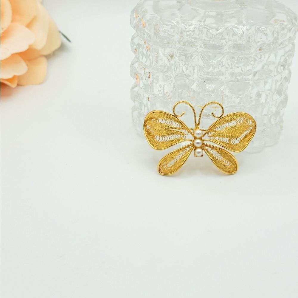 Napier vintage gold & pearl butterfly brooch